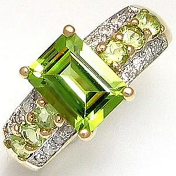 

SuoHuan Size 7-11 Amazing Womens Rings Olive Green Zircon Stone Crystal Gold Filled Female Fashion Rings Finger Jewelry Gift