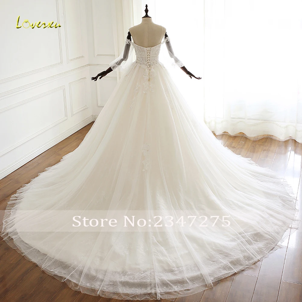 Loverxu Vestido De Noiva Милая кружево бальное платье свадебное 2019 роскошное платье с длинным рукавом аппликации свадебное платье с бисером плюс