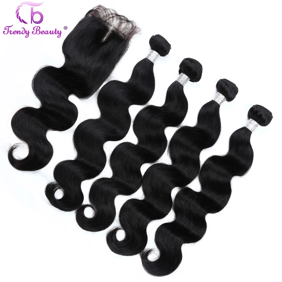 

4 bundles Malaysia body wave human hair weft with a 4*4 closure middle/free/three part 8-28 inches non remy color #1b free ship