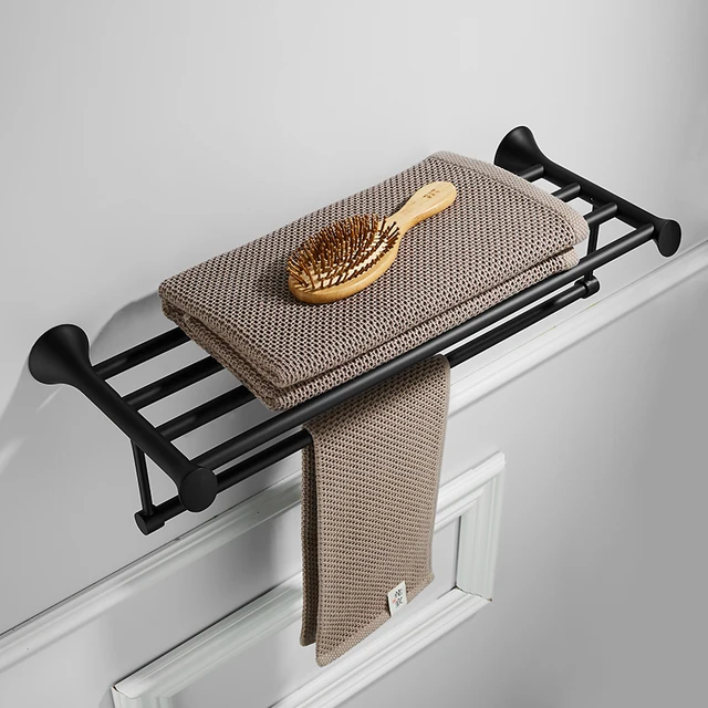Customized matte black towel rack 304 stainless steel bathroom rack