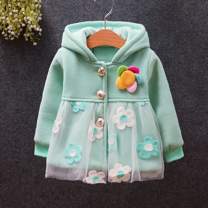 Newest Girls Winter Coats Baby Jacket Hooded WAM Floral Outerwear Kids Parkas Cotton-Padded Coats