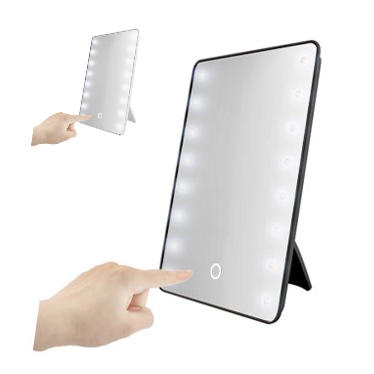 Online Espejo de maquillaje ajustable de 16 LEDs iluminado pantalla táctil portátil de aumento 180 escritorio giratorio espejos cosméticos de sobremesa