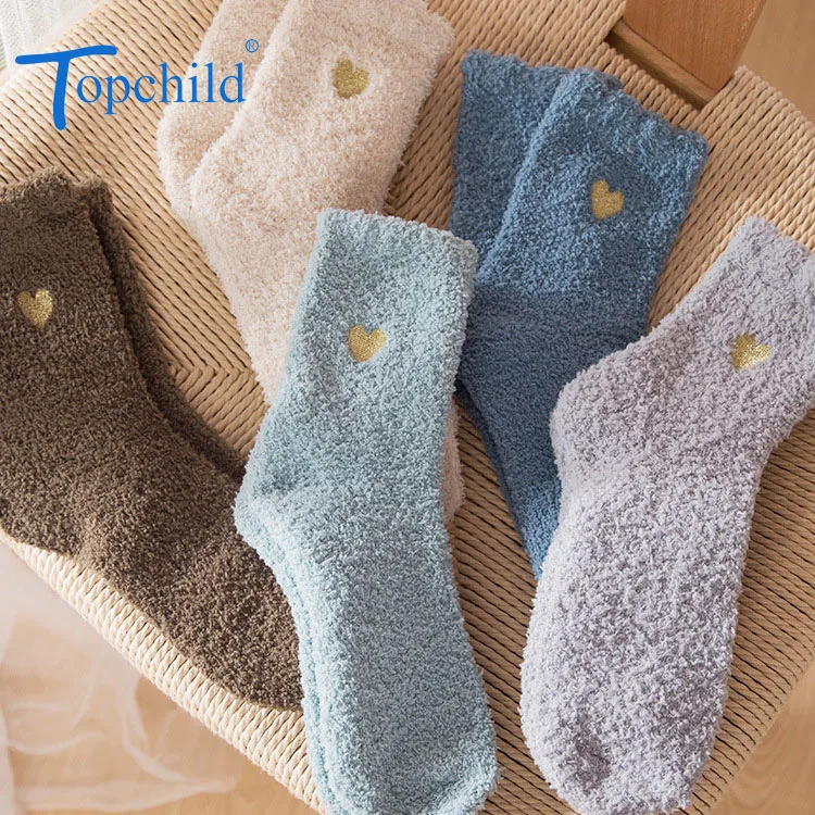 Topchild kawaii/носки с вышитыми сердечками коралловый флис зимние плотные теплые носки