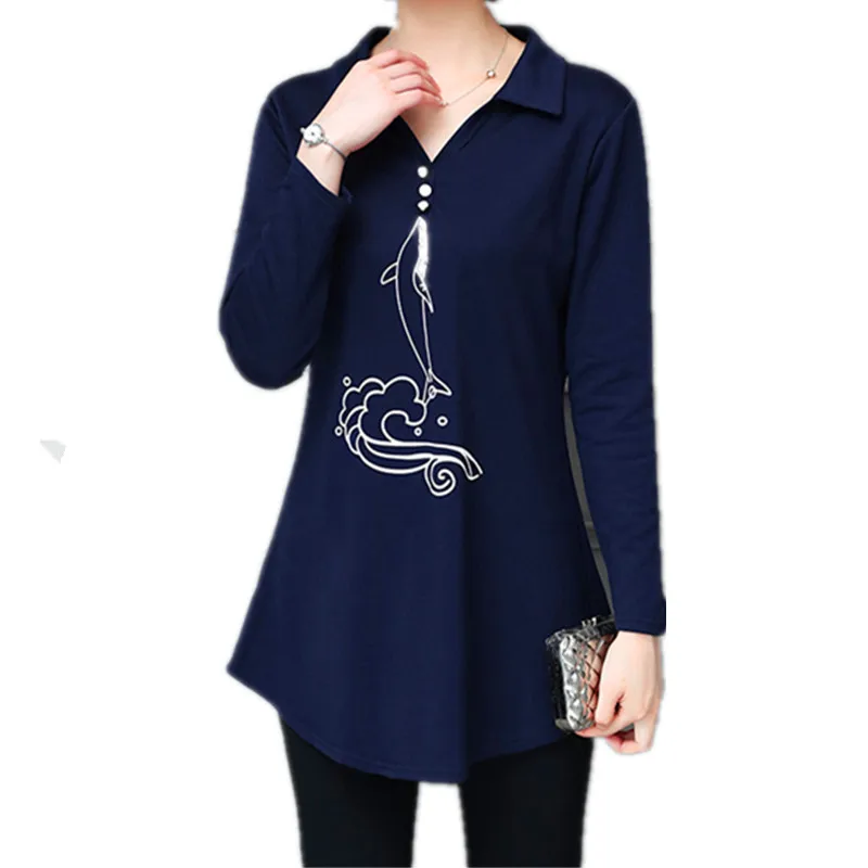 

Women's Polo Shirts Size L-4XL 2018 Spring Autumn Cotton Women's Long Sleeve Ts-Shirts Ladies V Neck Solid Pools Tops