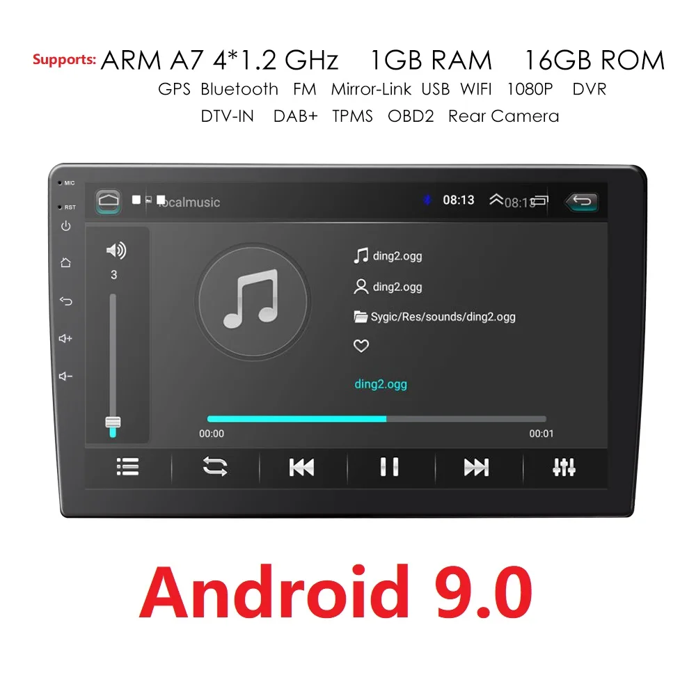 2 din 10 1 дюймов четырехъядерный 1G + 16G Android 9 0 автомобильное радио GPS навигация с