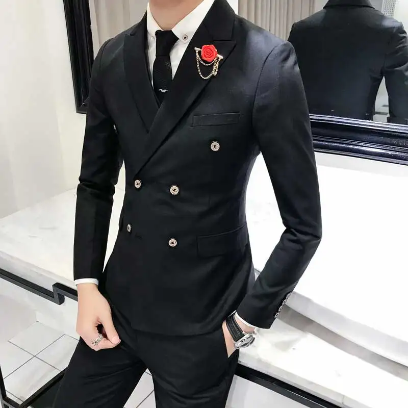 

Black Groom Wedding Tuxedos Men Suits Double Breasted Costume Homme Groomsmen Blazer Prom Party Slim Fit Terno Masculino 2Piece