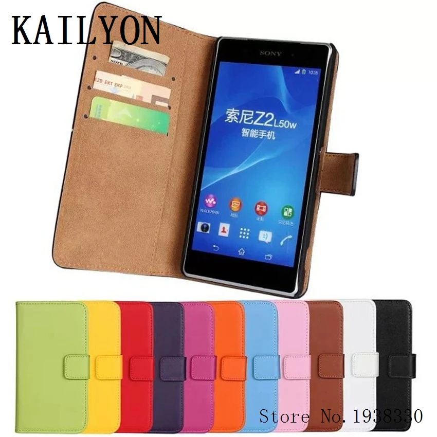 

KAILYON Luxury Genuine Leather Case For Sony Xperia Z2 L50 L50W C770x D6503 D6502 D650 Flip Wallet Style Phone Cover Bags With C