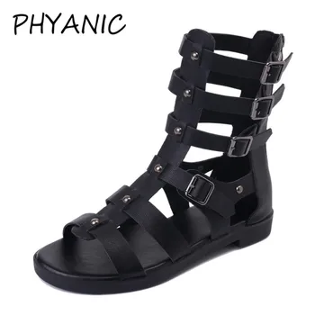 

PHYANIC Women Sandals 2018 Summer New Casual Black Zipper Leather Ladies Sandals Gladiator Comfortable Shoes Woman