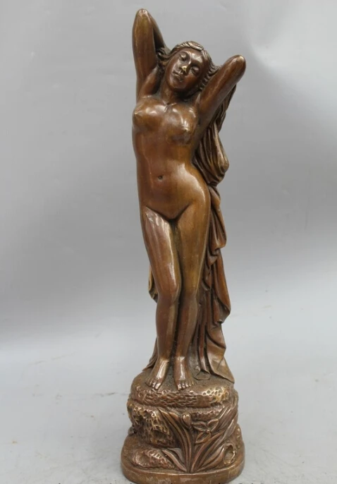 

free 17" Western Pure Copper Bronze illusion nude maiden belle statuary Statue fast