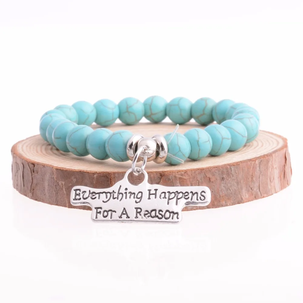 

12PC/Lot Everything Happens For A Reason Charms Bracelet For Women Men Best Friends Jewelry Gifts Natural Stone Beaded Bracelets