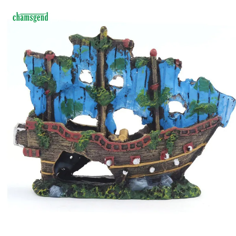 

CHAMSGEND Ornament Wreck Sailing Boat Sunk Ship Destroyer Fish Tank Aquarium Decoration L16xW4xH13cm 1PC