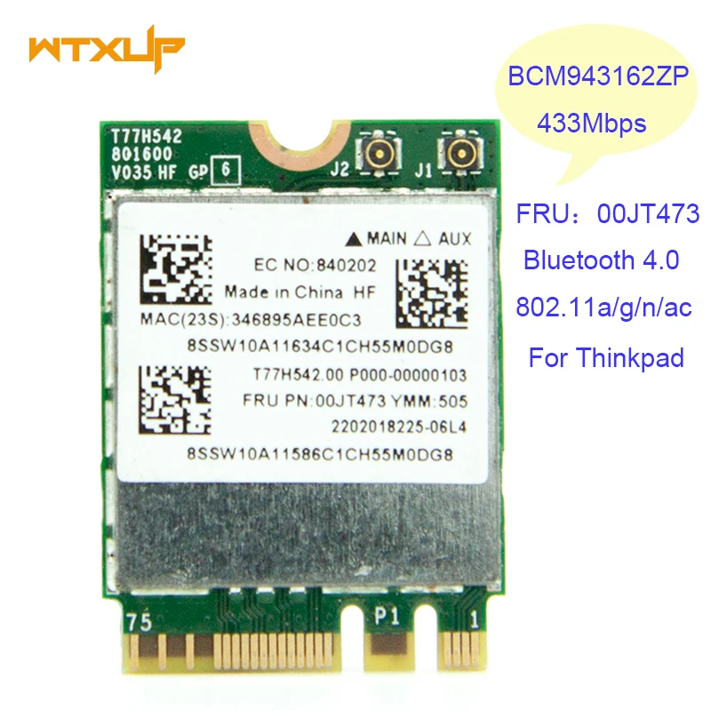 WI-FI сетевой карты FRU 00JT473 комбо BCM943162ZP Dual Band 802.11ac BT4.0 WLAN WI-FI адаптер для lenovo Thinkpad E450 E550 комбо c
