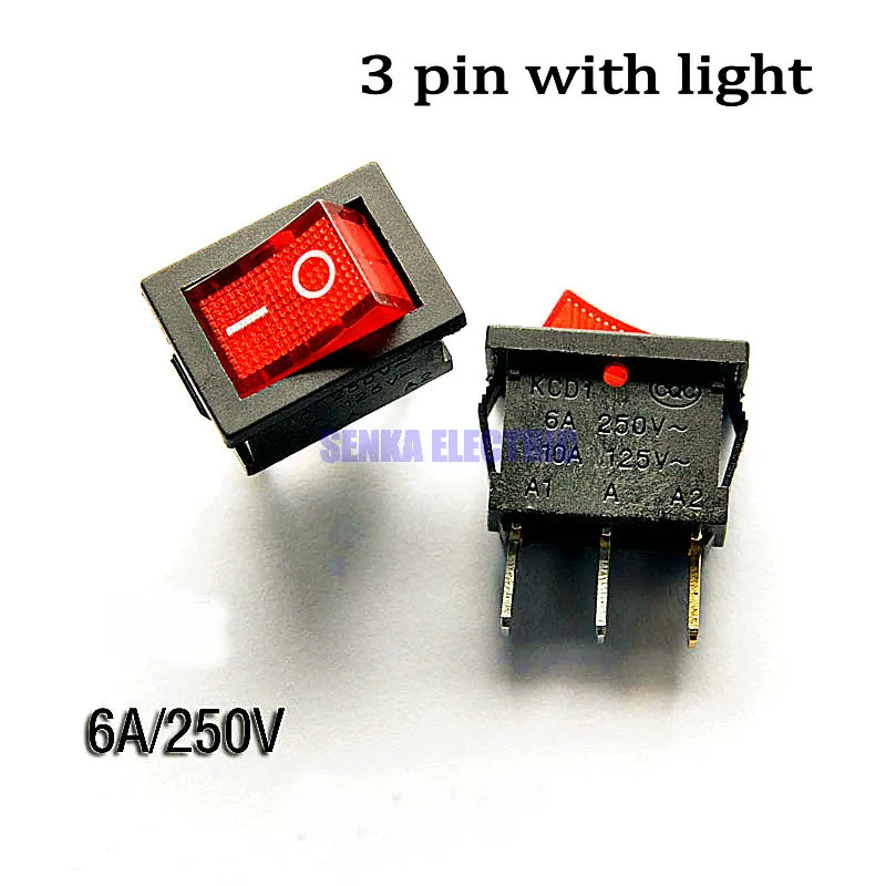 

KCD1 15*21mm Red LED Push Button On-Off 3 Pin DPST Car Boat Rocker Switch