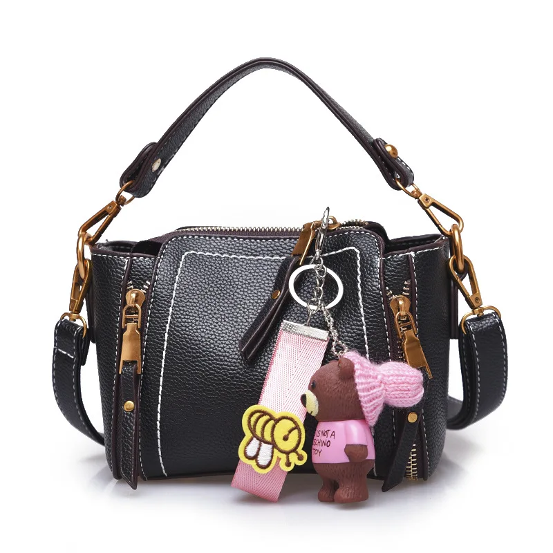 New 2017 Fashion Brand Designer Cute Baby Bear Decoration New 2017 Fashion Brand Designer Cute Baby Bear Decoration Quality Handbags Leather Women Messenger Bags Small In Shoulder From