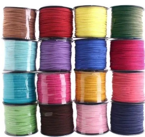 

Free Shipping 100M 3mm x 1.5mm Multicolor Flat Faux Suede Korean Velvet Leather Cord DIY Rope For Bracelet Necklace crystal
