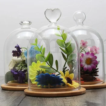 

Glass Display Cloche Bell Flower Jar Dome Immortal Preservation With Wooden Base Home Decoration Accessories Christmas Decor