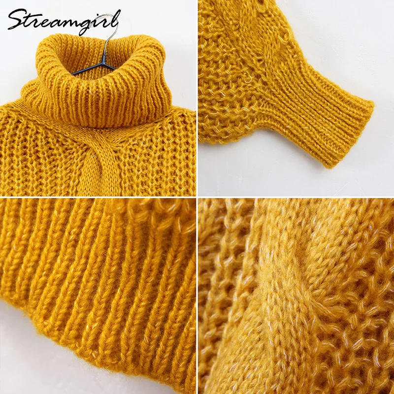 Turtleneck Women Oversized Sweaters And Pullovers Yellow Sweater Truien Womens Sweaters 2018 Winter Pull Femme Warm Sweater