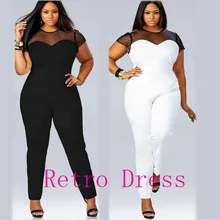 Для женщин Клубная одежда V Средства ухода за кожей шеи комбинезон Bodycon комбинезон сетка Размеры модные пикантные шить с короткими рукавами комбинезон плюс Размеры 3XL