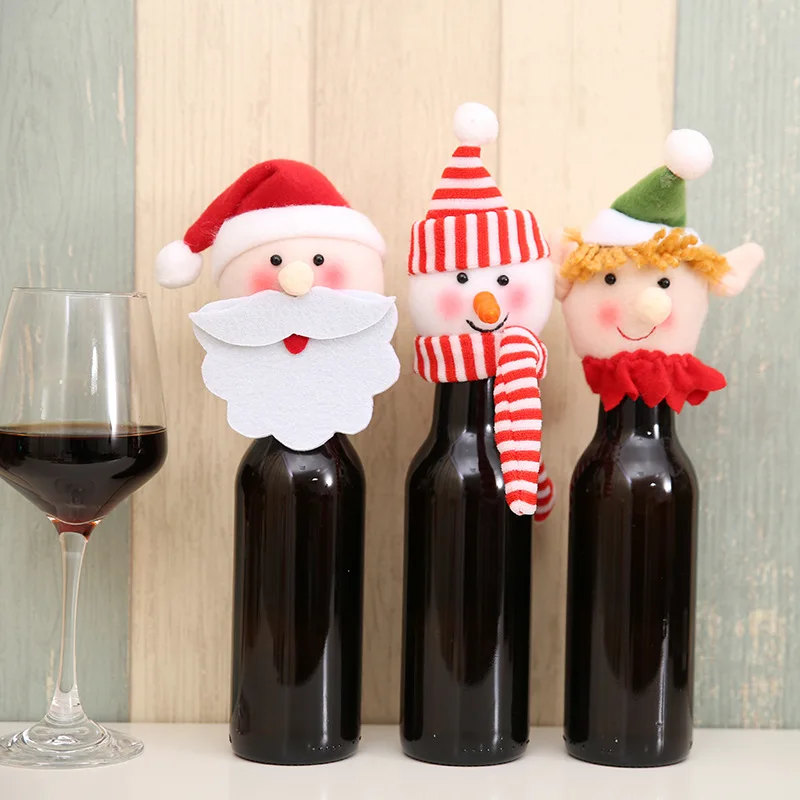 

Christmas Decors Santa Claus Snowman Wine Bottle Cap Cover Red Wine Champagne Bottle Cap Bag Xmas Home Party Table Decorations