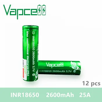 

12pcs Vapcell 18650 battery 2600mah 25A 3.7V rechargeable battery HIGH POWER electronic smoke E-CIG cigarettes