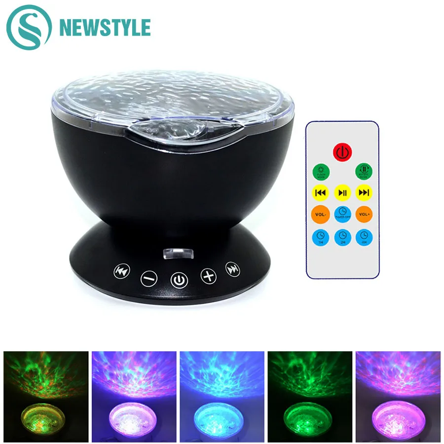  7Colors LED Night Light Starry Sky Remote Control Ocean Wave Projector with Mini Music Novelty baby - 32813733064