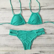 2017 Women’s sexy bandage bikini swimsuit solid color halter bikini Brazilian beach swimming sportswear go camping Bain