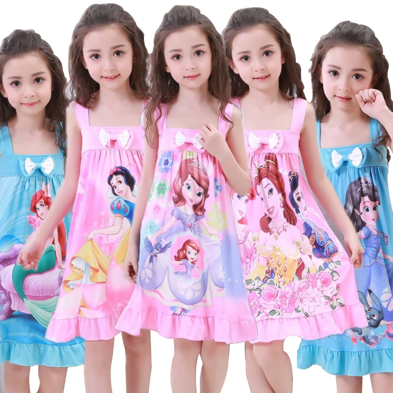 

Girls Princess Nightgowns Summer Children's Clothing Children Short Sleeve Cartoon Nightdress Kids Knitted Sleepwear 2019 new