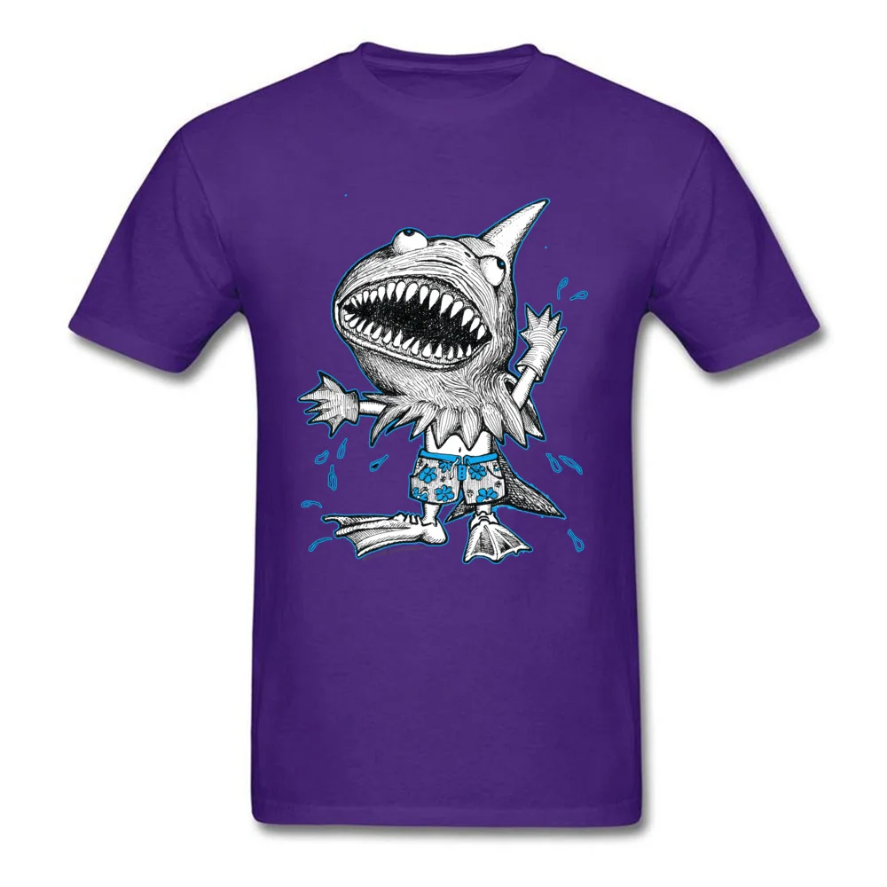 Classic Man Tops & Tees Land Shark Halloween Costume Top T-shirts Cotton Round Collar Short Sleeve T-Shirt Printed On Land Shark Halloween Costume purple