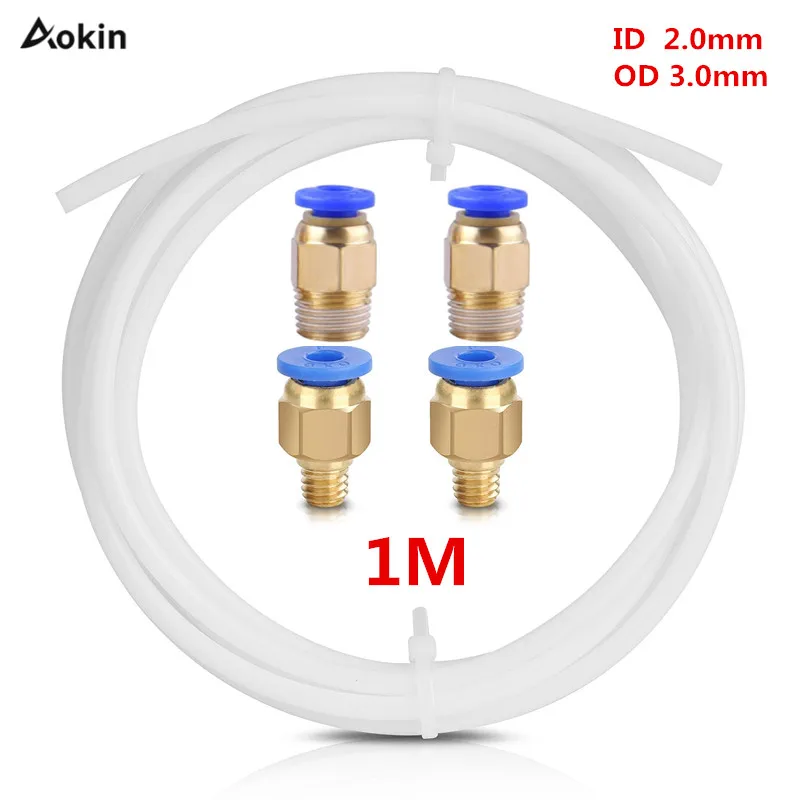 

1M Teflon Tube PTFE White +2*PC4-M6 Fittings +2*PC4-M10 Male Straight Pneumatic PEFE Tube Push Fitting Connector for 3D Printer
