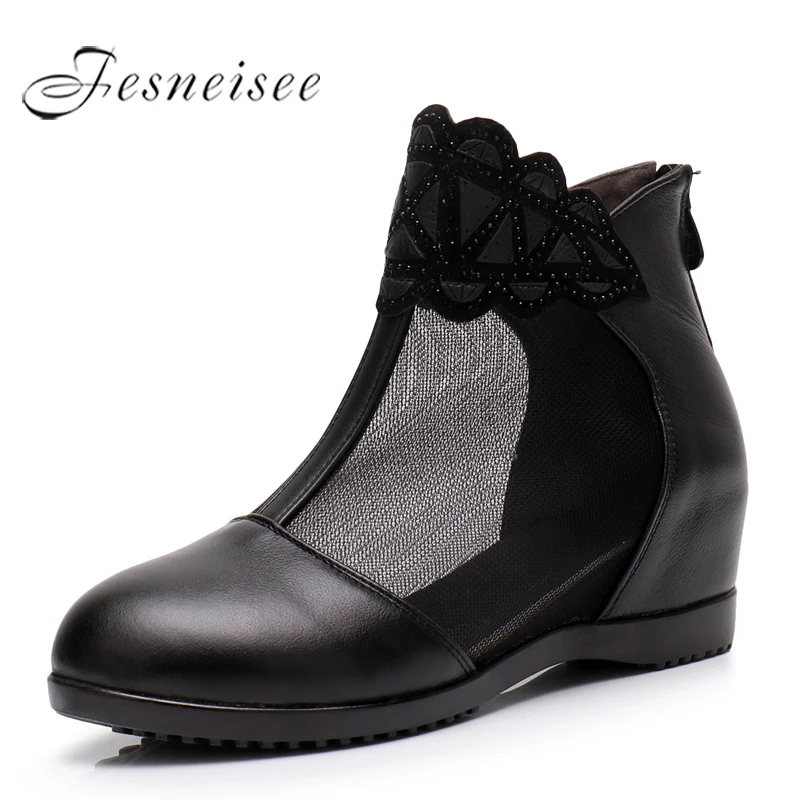 

2019 New Spring Summer Comfortable Women shoes Sandals Mesh Genuine Leather boots Ankle Boots Plus Szie 34-43 Woman Summer shoes