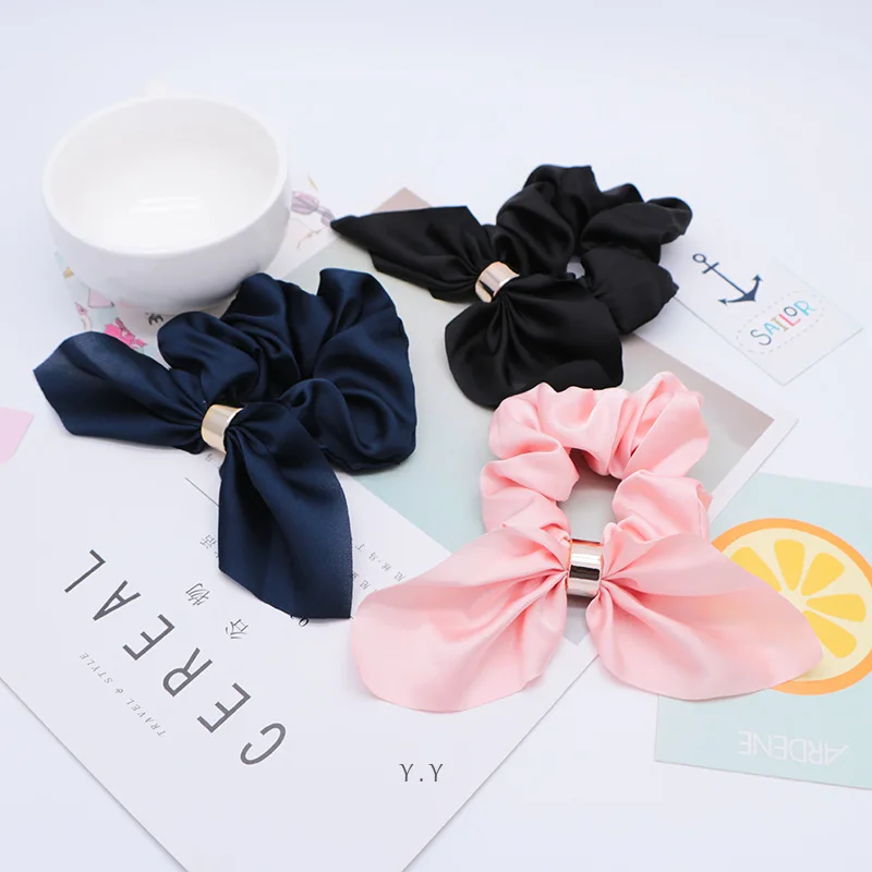 

Fashion Satin Bow Fabric Hair Ring Girls Elastic Hair Rubber Bands Hair Rope For Women Tie Ponytail Holder Hair Ornaments Gift