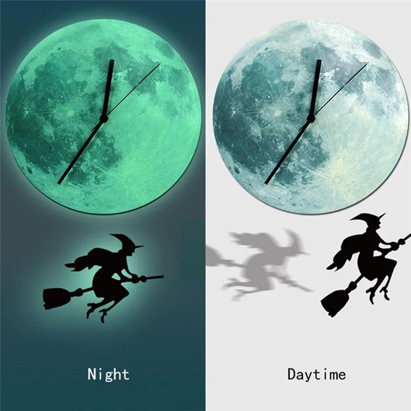 Горячая Распродажа Хэллоуин ночь лунные часы мультфильм светящиеся Луна настенные часы украшение для дома часы Прекрасный B035 - Цвет: as show