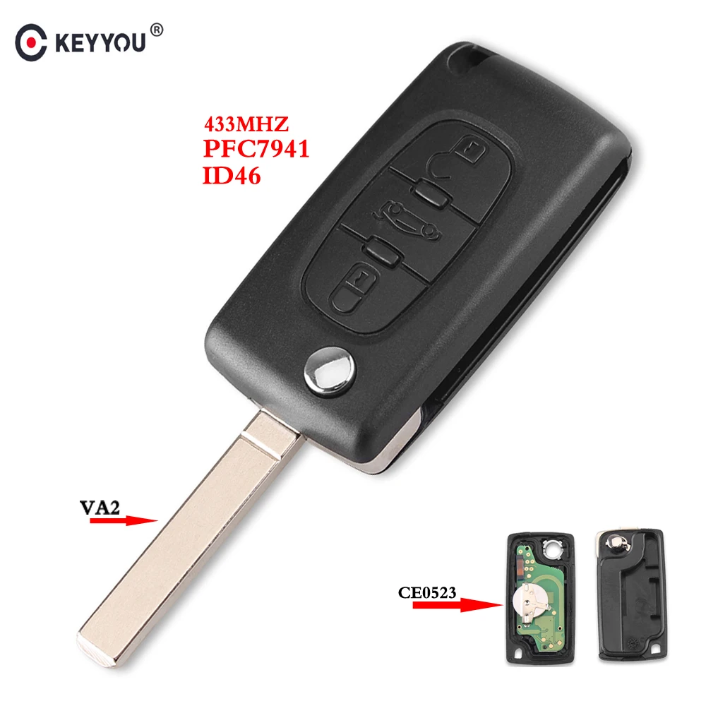 KEYYOU For Citroen c5 c4 Flip Fob Remote Car Key 433Mhz ID46 PCF7941