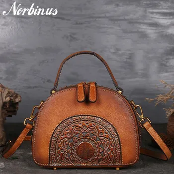 

Norbinus Genuine Leather Messenger Shoulder Bags Women Embossed Luxury Tote Bag Cowhide Ladies Crossbody Bags Vintage Handbags