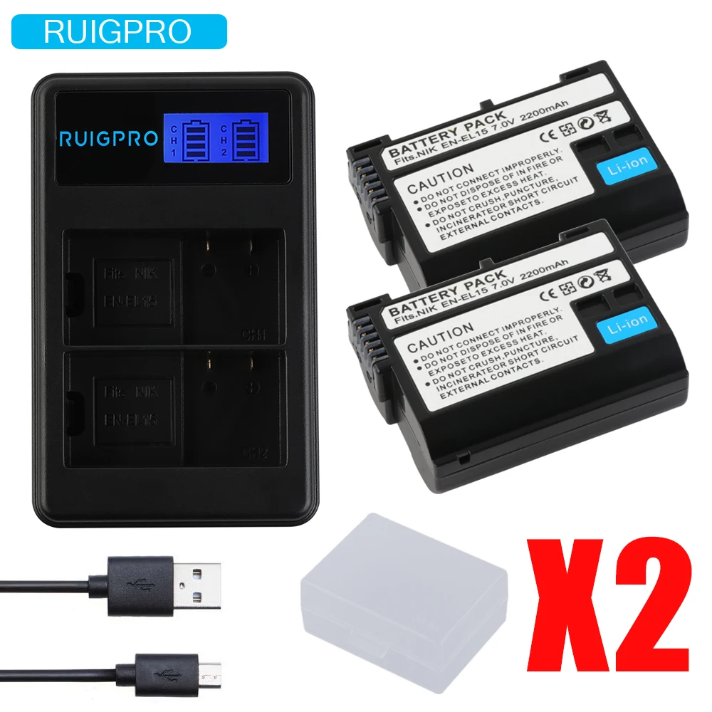 

RuigPro 2200mAh EN-EL15 ENEL15 EN EL15 decoded Camera Battery For Nikon DSLR D600 D610 D800 D800E D810 D7000 D7100 D7200 V1