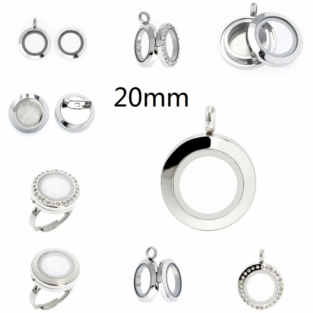 

1pc 20mm Round Floating Locket 316L Stainless Steel Glass Memory Charms Lockets each locket with 10pcs random charms