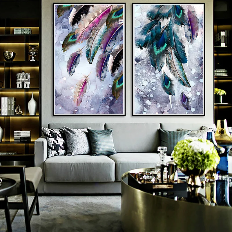 

Modern Nordic art canvas painting living room print decorative pictures peacock feathers wall picture posters DYS07