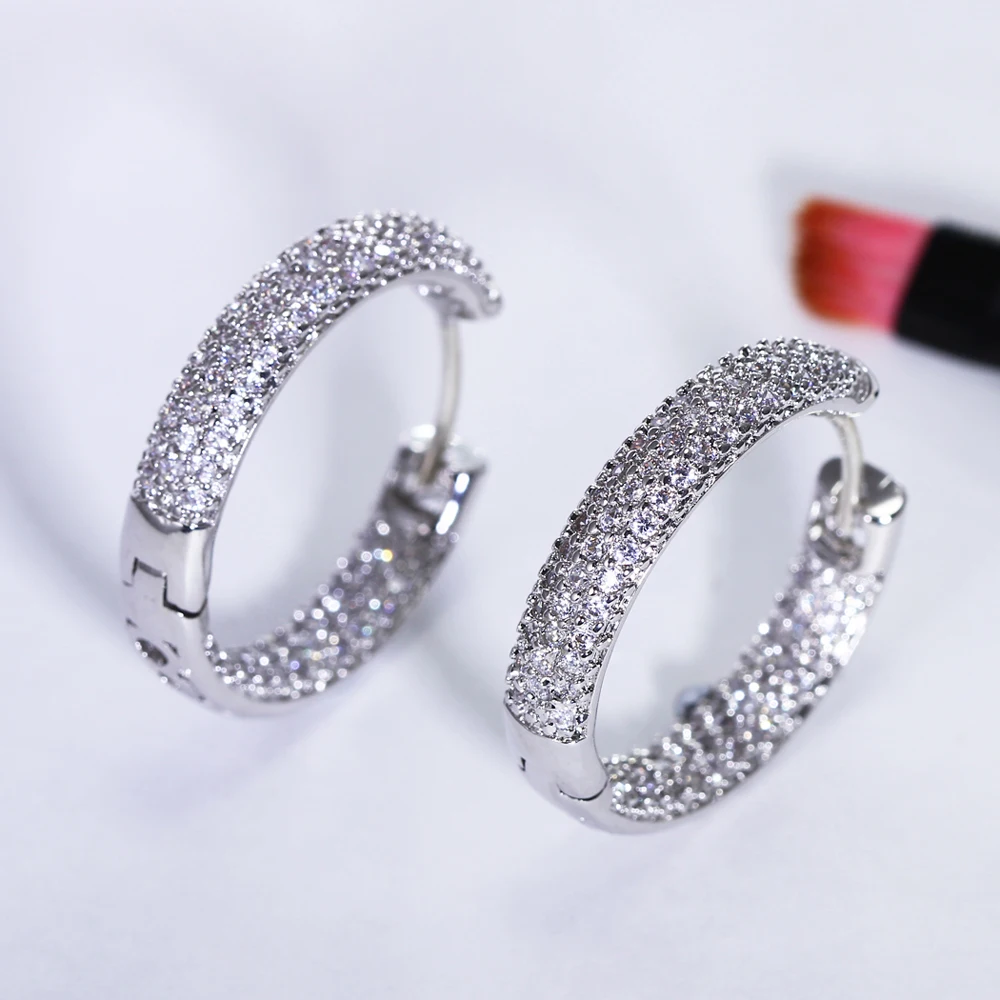 High Quality Fashion 24MM Hoop Earring Women Elegant White Gold color