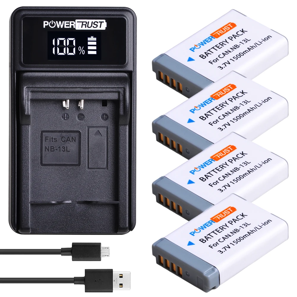 4Pc NB-13L NB 13L NB13L Battery akku+ New LED USB Charger for Canon PowerShot G5X G7X G9X G7 X Mark II G9 SX620 SX720 SX730 HS |