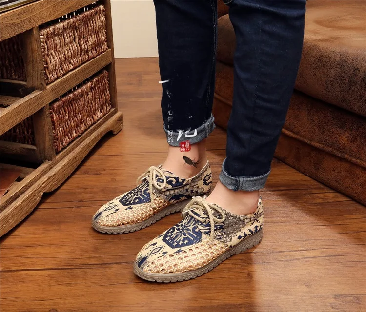 Estilo bohemio Mens Lace Up Zapatos Talón Plano Ocasional de Lino zapatos  de Punta Redonda Impreso Boho Zapatos Zapatos Transpirables de Verano Para  hombres|casual shoes|summer shoes for menshoes for men - AliExpress