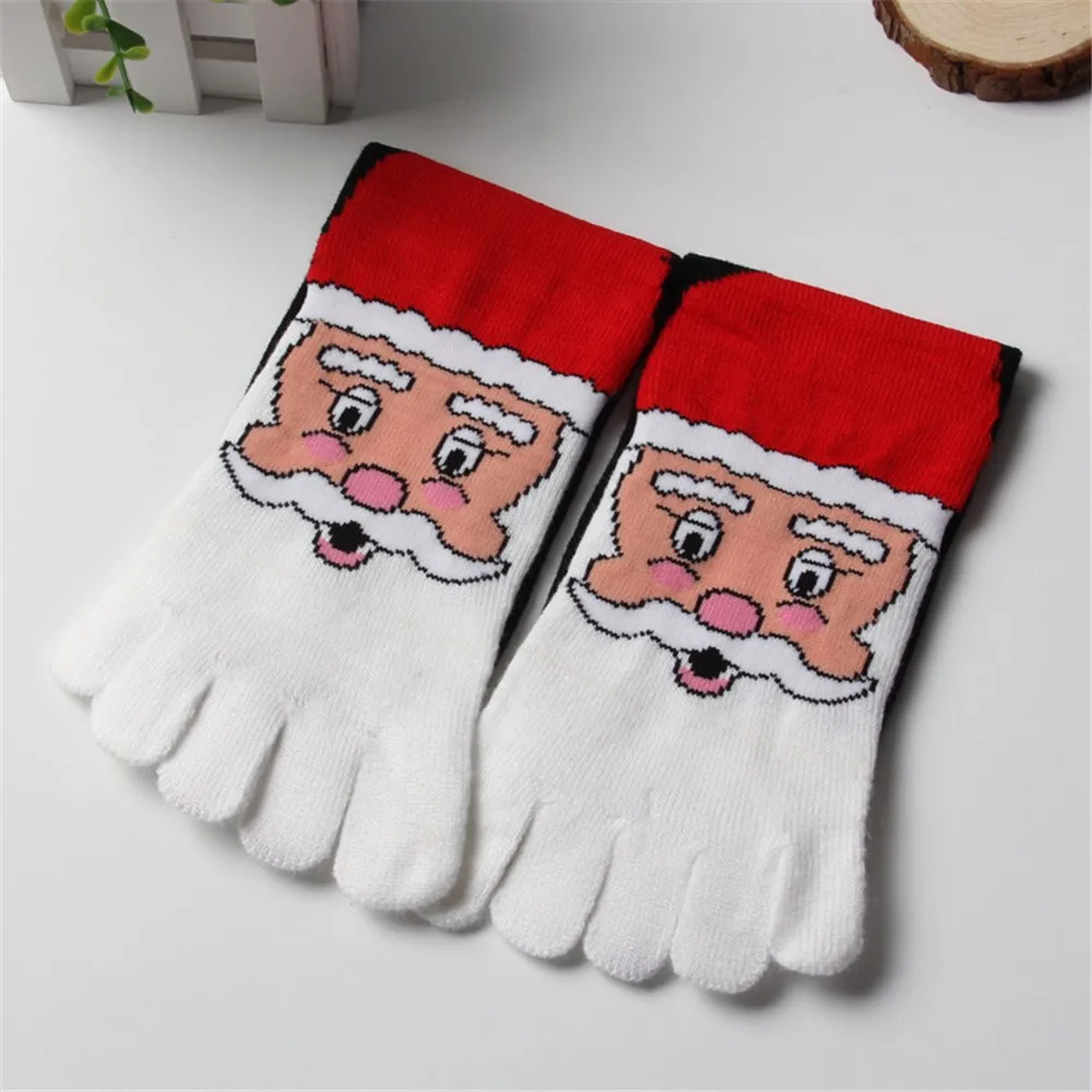 Одна пара, модные рождественские носки унисекс с 3D принтом, Разноцветные носки с пятью пальцами, хлопчатобумажные забавные носки