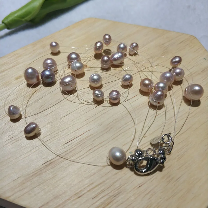 JYX натуральный свет Лаванда babysbreat жемчужное ожерелье три нити стиль для женщин 16"