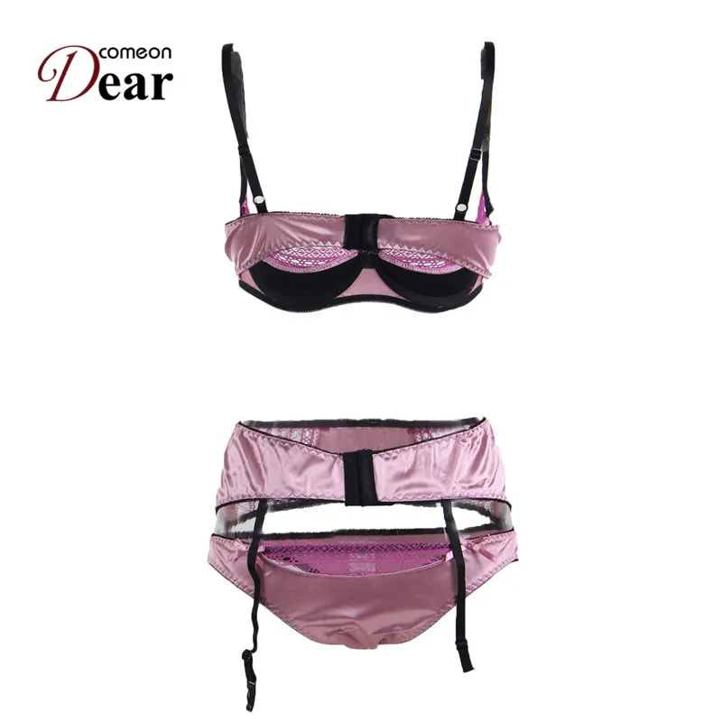 Comeondear Conjunto Lenceria Sexy Mujer Satin Lace Stitching Open Crotch Sexy Bra Open Cup Plus Size Lingerie Set Sexy RK80396