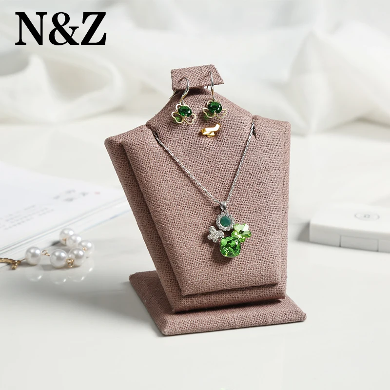 

N&Z New Jewelry Display Stand Brown Linen Necklace Pendant Showcase Shelf Set Shop Exhibitor WSY-34