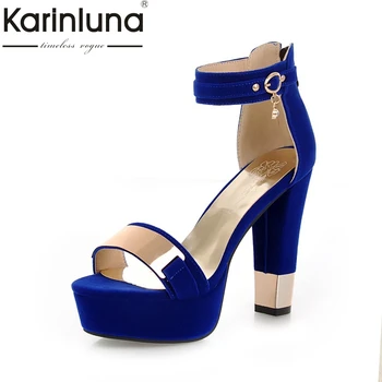 

KARINLUNA Brand new Quality Fashion Big Size 33-45 summer High Heels Black blue Women Shoes sandals Platform Lady Shoes woman