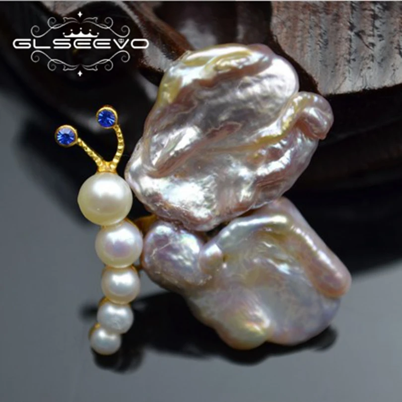 

XlentAg Natural Fresh Water Baroque Pearl Butterfly Brooch Pin And Brooches For Women Gift Dual Use Luxury Fine Jewelry GO0250