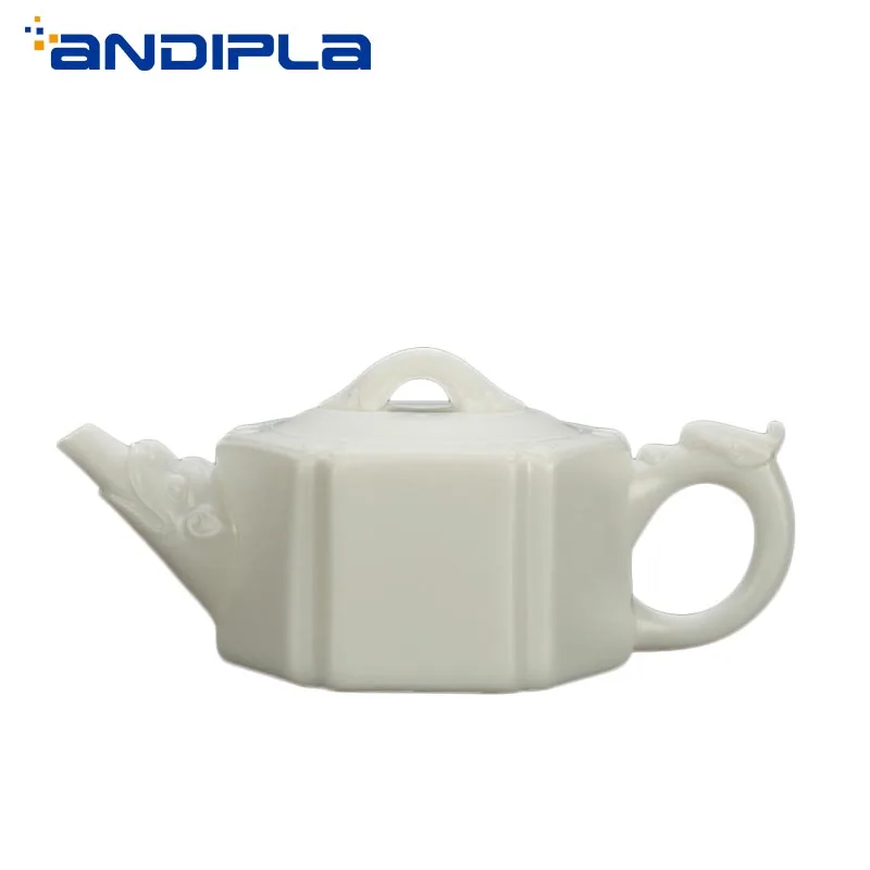 

270cc Boutique White Porcelain Teapot Jade Dragon Square Pot Chinese Kung Fu Tea Set Brew Tea Pot Tea Maker Creative Home Decor