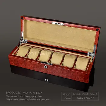 

New Luxury Wooden Watches Organizer Light Red Watch Storage Boxes Case With Key Jewelry Storage Gift Case Holder
