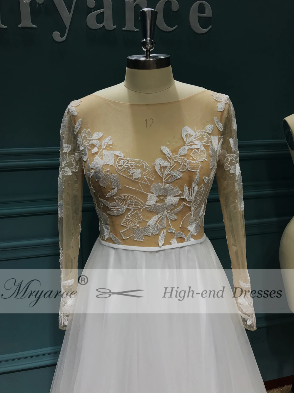 Mryarce Exclusive Lace Beading Open Back Wedding Dress Long Sleeve Scoop Tulle A Line Bridal Gowns Chic Style  (7)