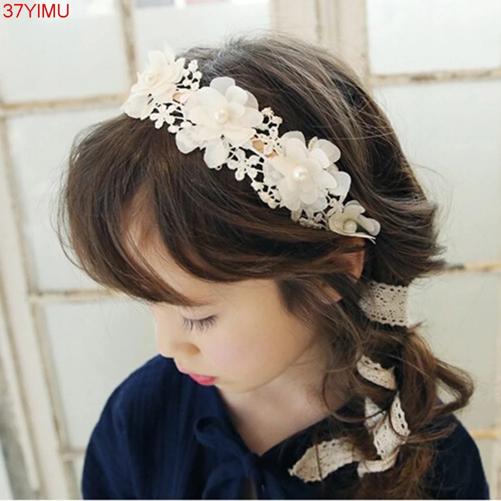 1pc Korea Style Cute Princess Headband Long Lace Ribbon Flower 